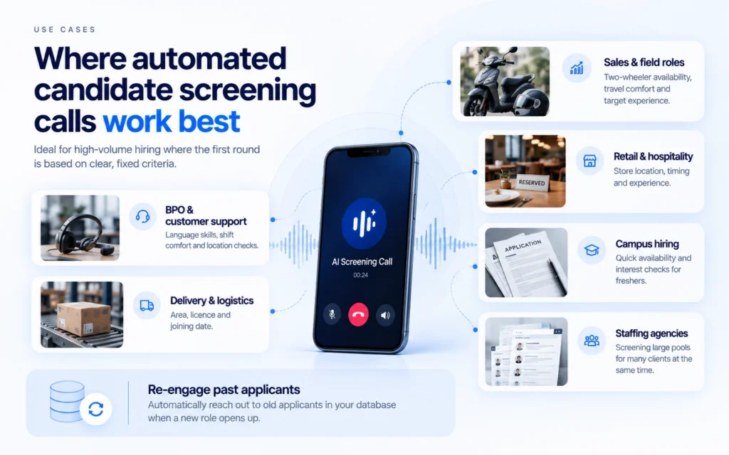 Where automated candidate screening calls work best & which roles fit